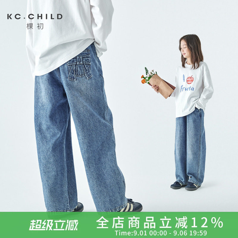 棵初童装后口袋立体蝴蝶结牛仔裤图片