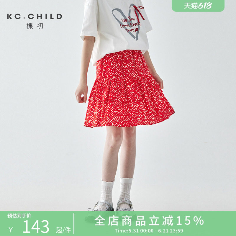 棵初2026夏季新款亲子中大女童红色波点A字半裙纯棉内衬蓬蓬裙