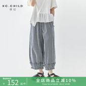 纯棉荷叶边九分裤 亲子中大女童格纹休闲裤 新款 棵初2026夏季