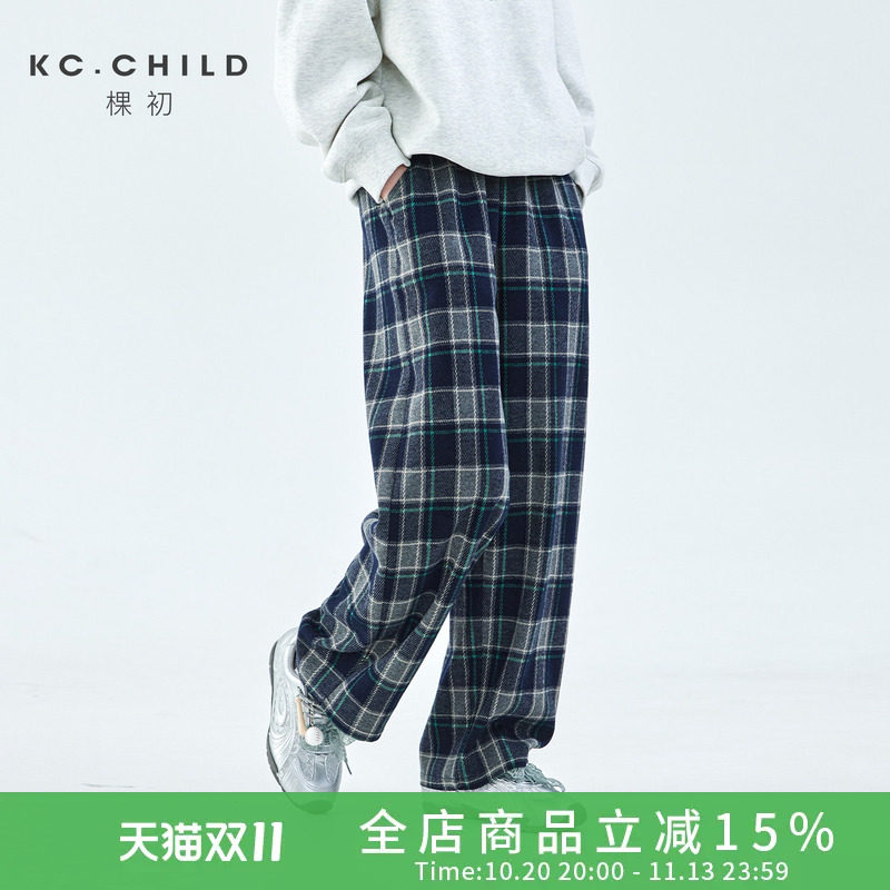 KC.CHILD棵初26年秋冬新款亲子中大女童色织格纹卫裤复古弯刀裤