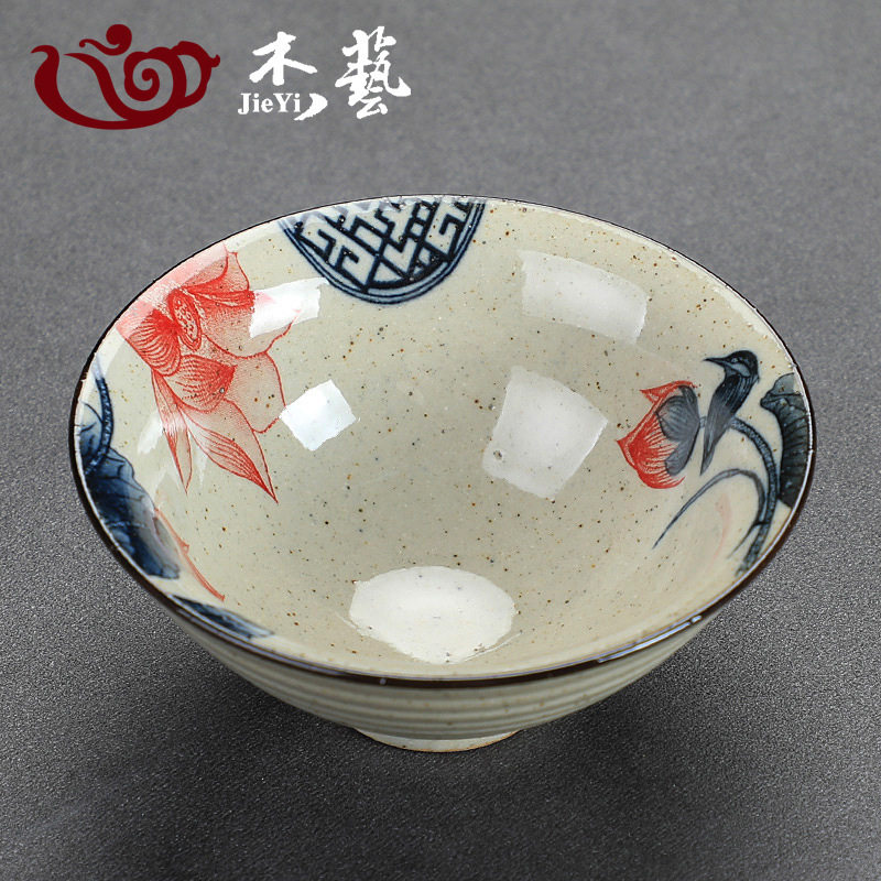粗陶大号主人茶杯陶瓷青花功夫茶杯斗笠茶盏个人家用单茶屏齐