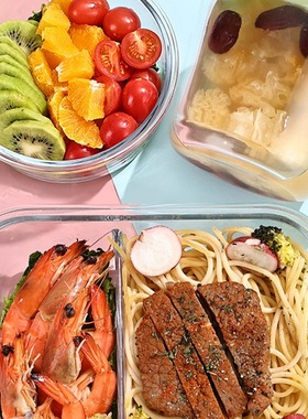 玻璃饭盒可微波炉加热的碗上班族学生带盖餐盒分隔便当保鲜盒