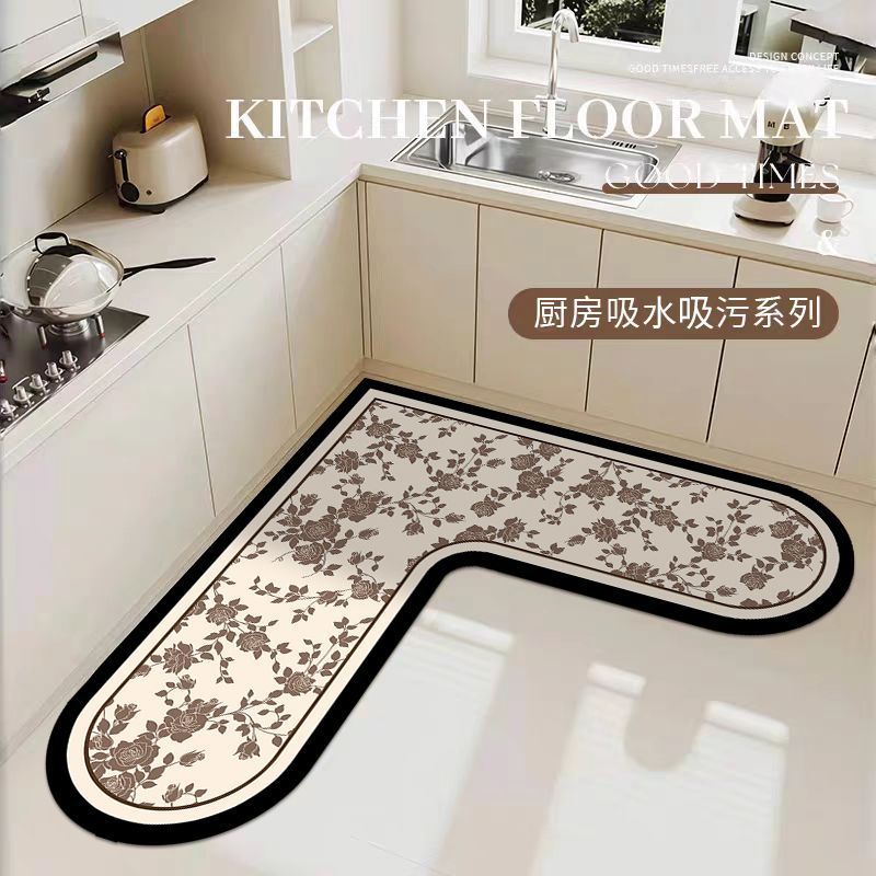 硅藻泥厨房专用地垫爱心L形法式吸水速干免洗地毯家用脚垫可裁剪