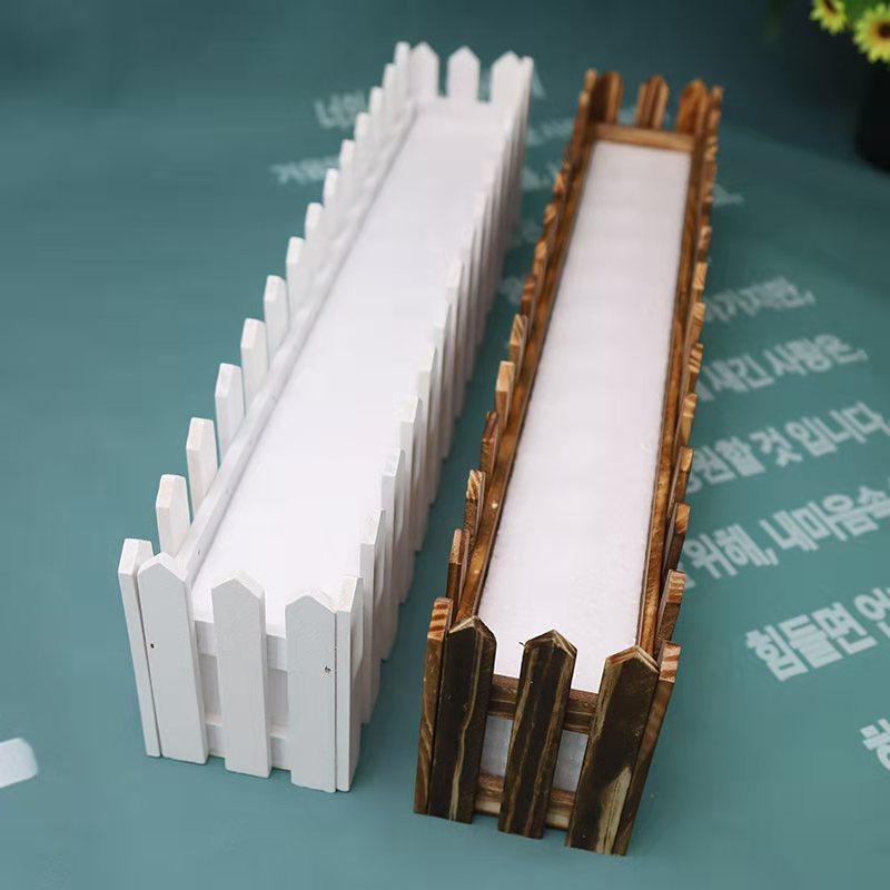 实木插花小栅栏干花白色田园风格桌面假花装饰带泡沫地面萍润
