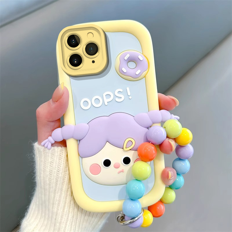 黄色甜甜圈辫子女孩适用vivoy78plus手机壳y93无指纹孔手链y77e硅胶y
