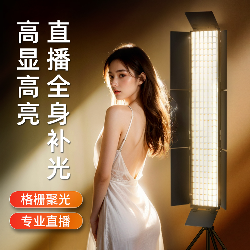 直播补光灯直播间专用室内拍照聚光常亮发丝打光灯主播全身轮廓补光灯平板长条柔光箱格栅挡板照亮全身摄影灯