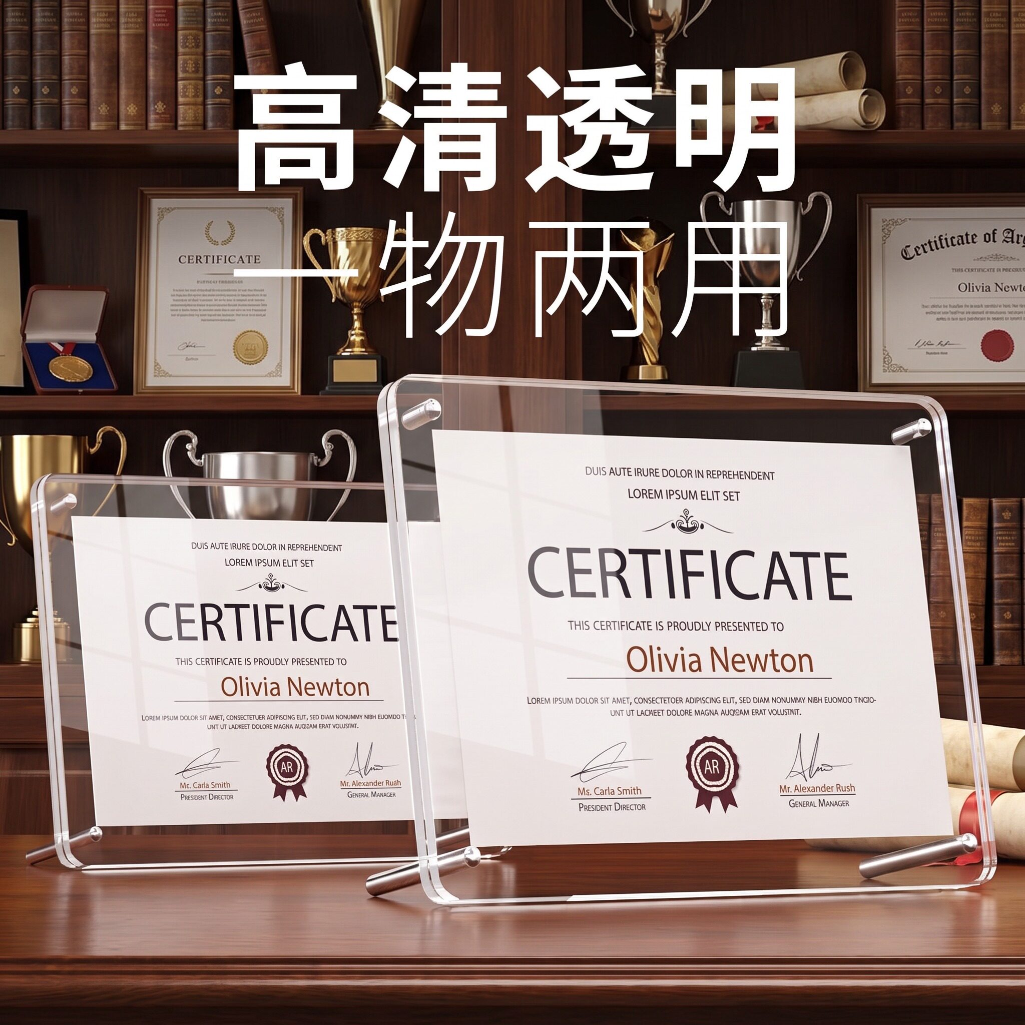 亚克力相框水晶台牌 有机玻璃相架a5台卡架摆台展示授权牌6 8 10寸A4证书奖状框制作营业执照框透明广告桌牌