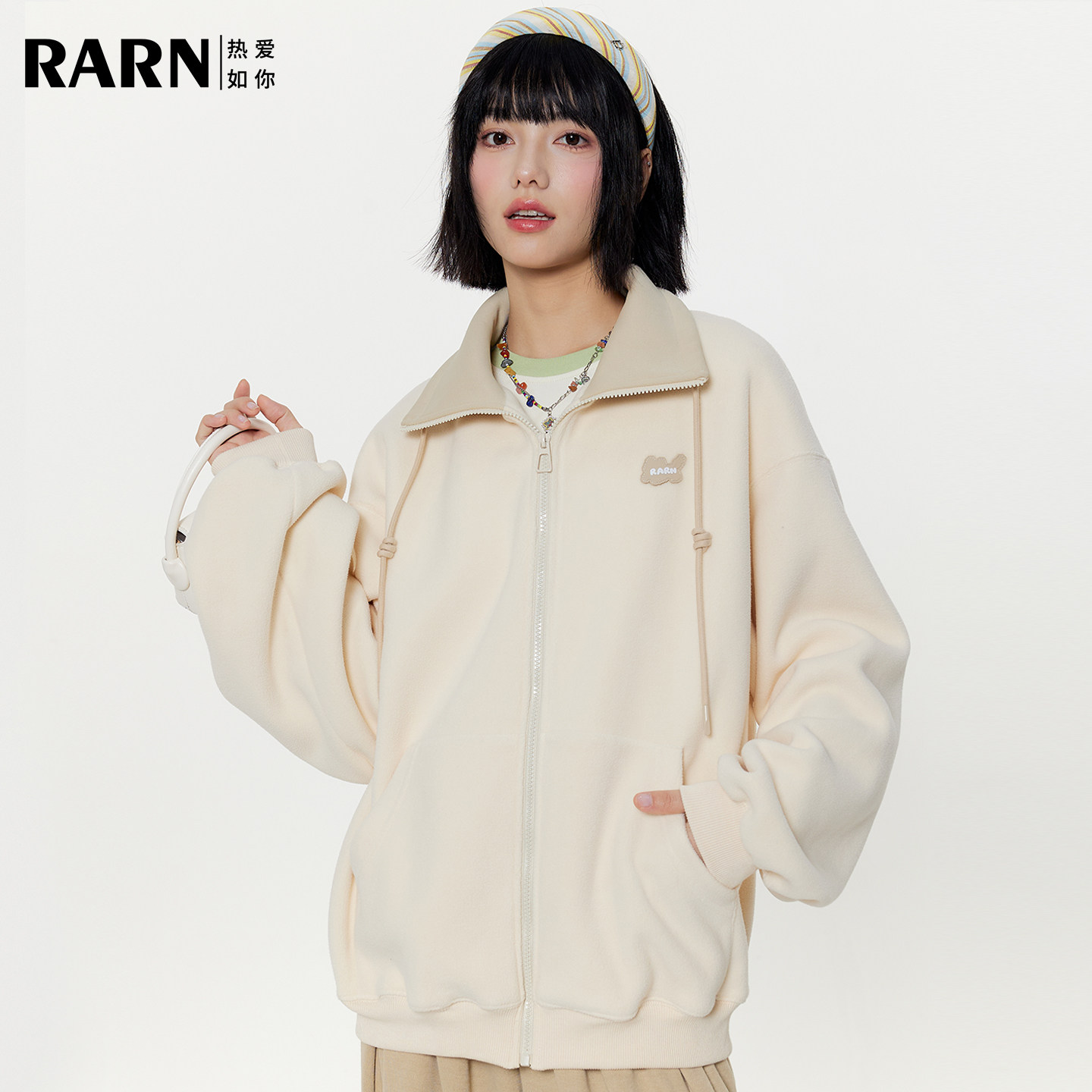 RARN摇粒绒立领开衫外套