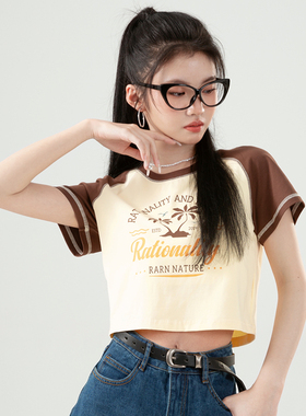 RARN/热爱如你 椰树撞色插肩短袖RA23SS123