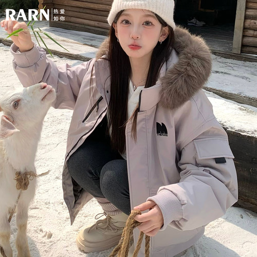 RARN户外工装派克三防毛领羽绒服