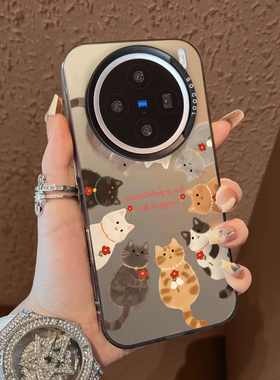 适用于vivox300pro手机壳支架彩猫咪小红花x100ultra新品80男女款90s彩银60全包70防摔套x200promini