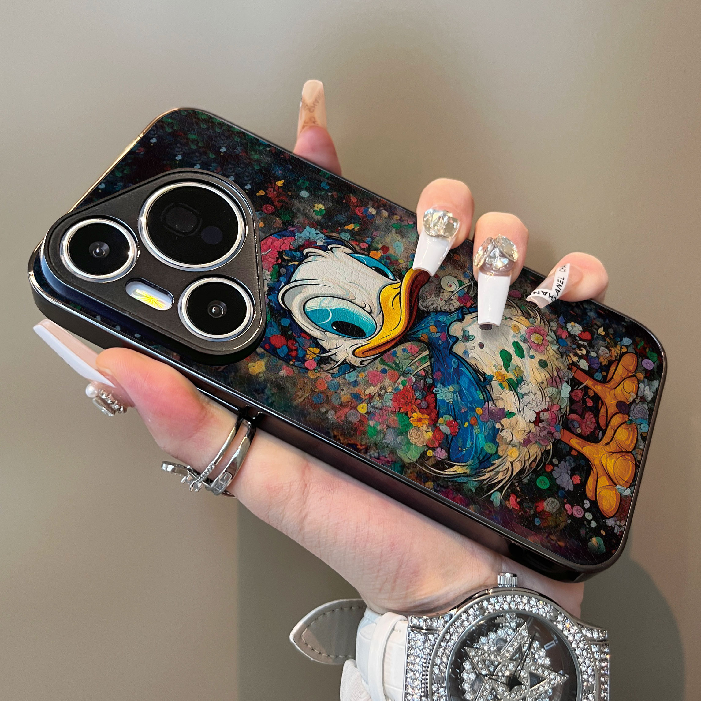 适用于华为pura70proUltra手机壳彩色鲜花鸭支架小羊皮p40高级感p50e外全包防摔P60新款男女P70pro十套软