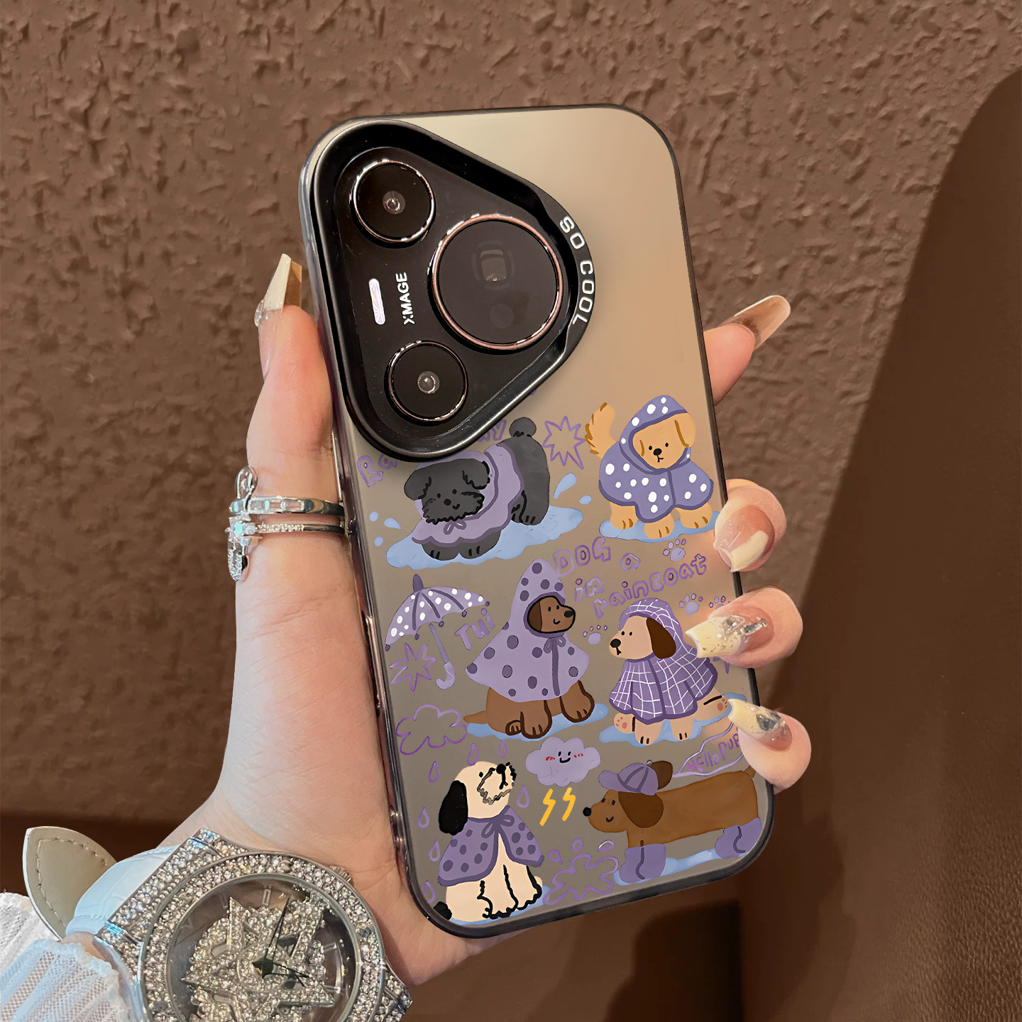 适用于华为pura80pro十手机壳紫色雨衣狗支架高级感p60art简约p40+彩银p50e套防摔p30新款男女生p70ultra