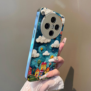 适用于OPPOfindx8pro手机壳彩色房子云朵支架高级感findx5pro小羊皮全包防摔x6pro套新款 男女X7ultra至尊