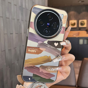 适用于vivox100手机壳涂鸦木板x90创意x80新品x70男女款红色彩银简约新年60全包防摔保护套高级感x100pro