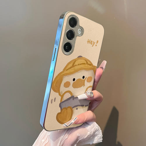 适用于三星GalaxyS25ultra手机壳黄油鸭支架电镀小羊皮s22新品s24+男女款全包防摔高级感套简约s23plus至尊