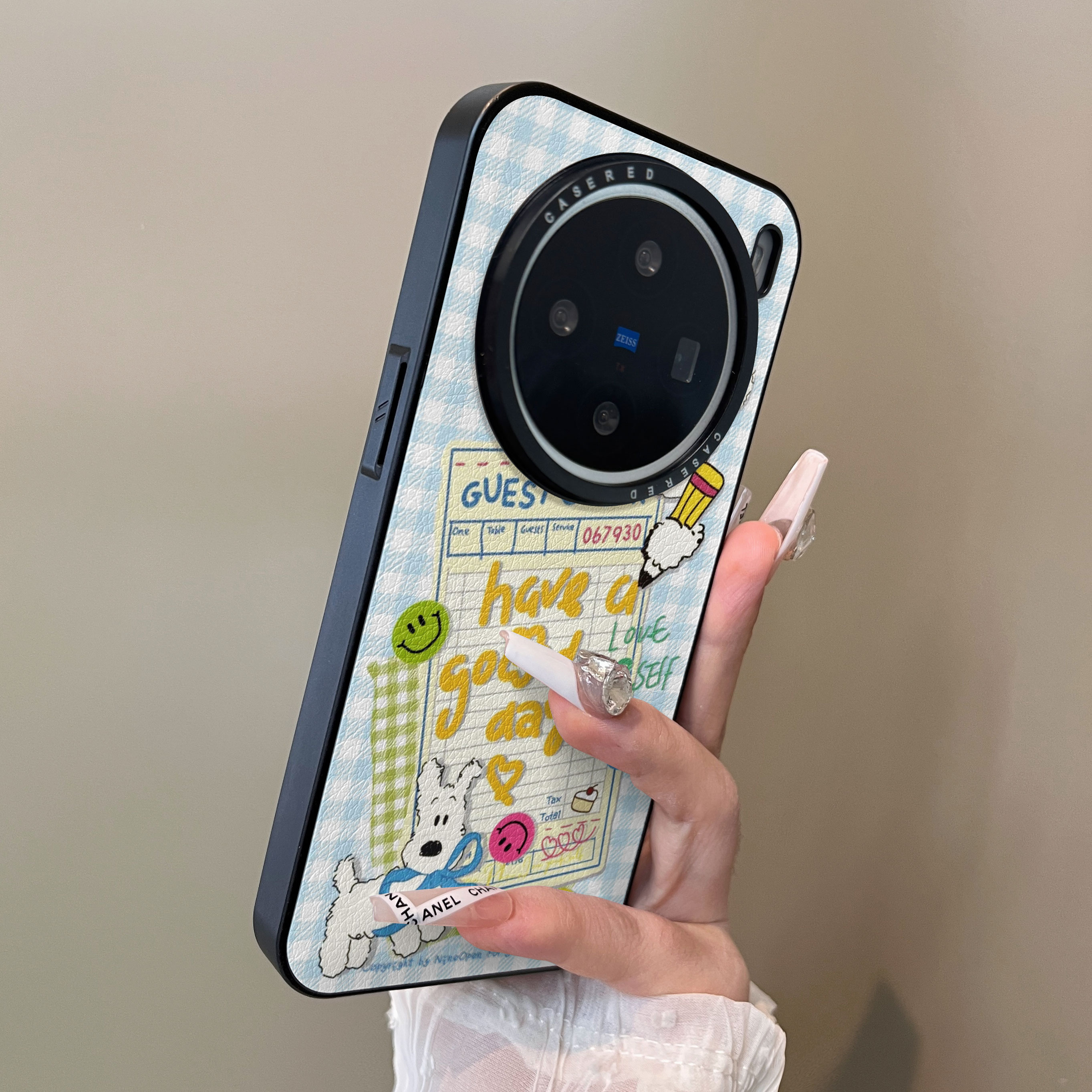 适用于vivox200proMINI手机壳微笑写日记狗x100s刀锋小羊皮支架x200ultra简约新款套防摔男女生vivos30