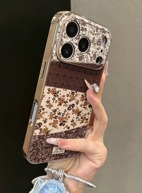 适用于苹果17promax手机壳JD棕白格花16e大视窗iphone12/13套全包17air支架15新款防摔男女外14plus