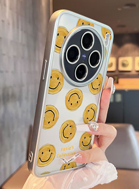 适用于vivox100spro手机壳黄色微笑x90新品x80男女款电镀银框简约60pro全包防摔保护套高级感x70