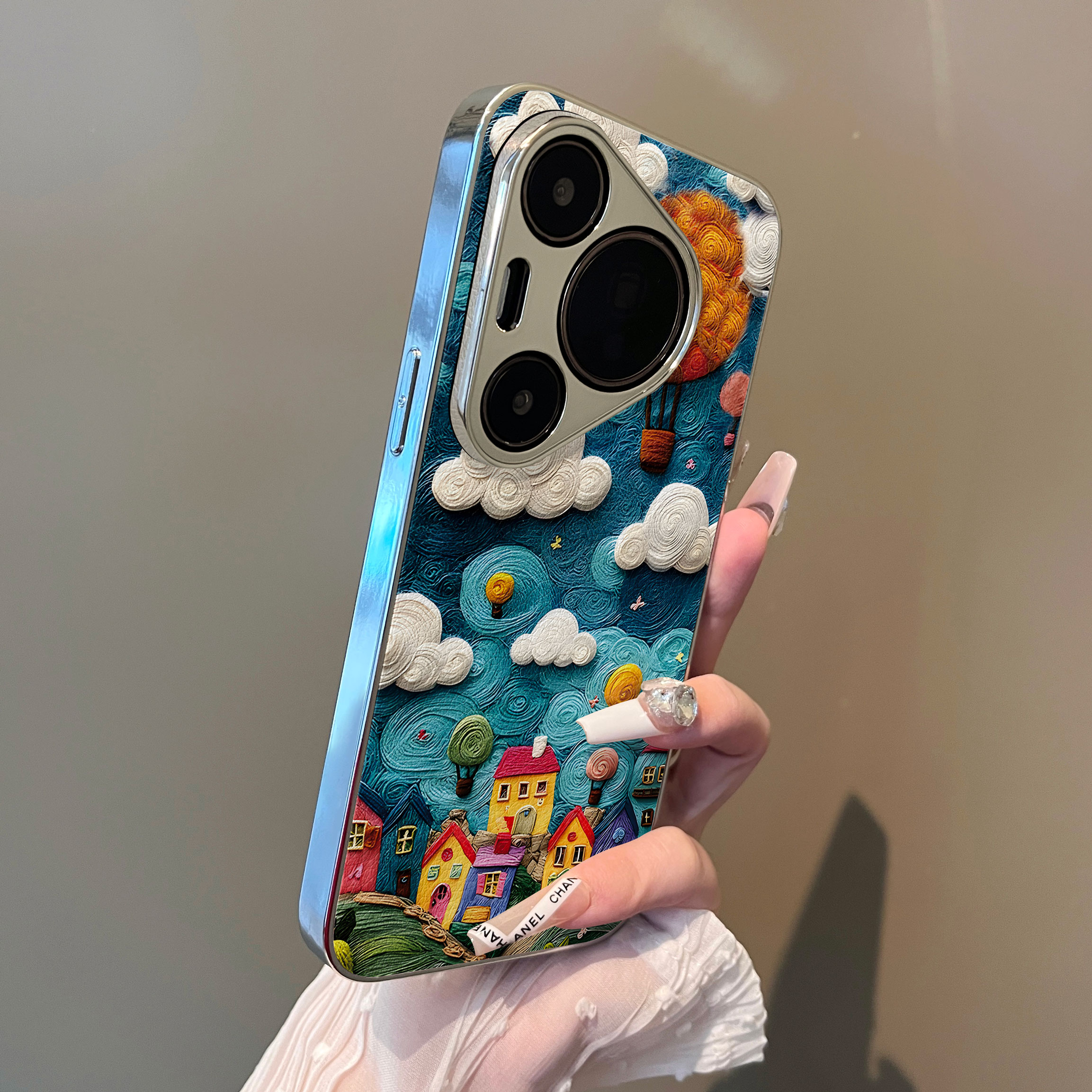 适用于华为pura80pro+手机壳彩色房子云朵支架小羊皮p40高级感p50e外全包防摔P60新款男女P70Ultra套软