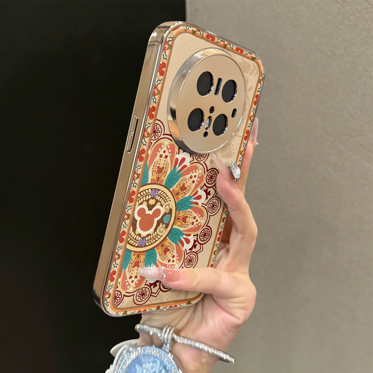 适用于华为mate70Pro+手机壳鼠头花纹支架小羊皮Mate30/40e外全包防摔硬mate50pro套个性曲屏60十高级感
