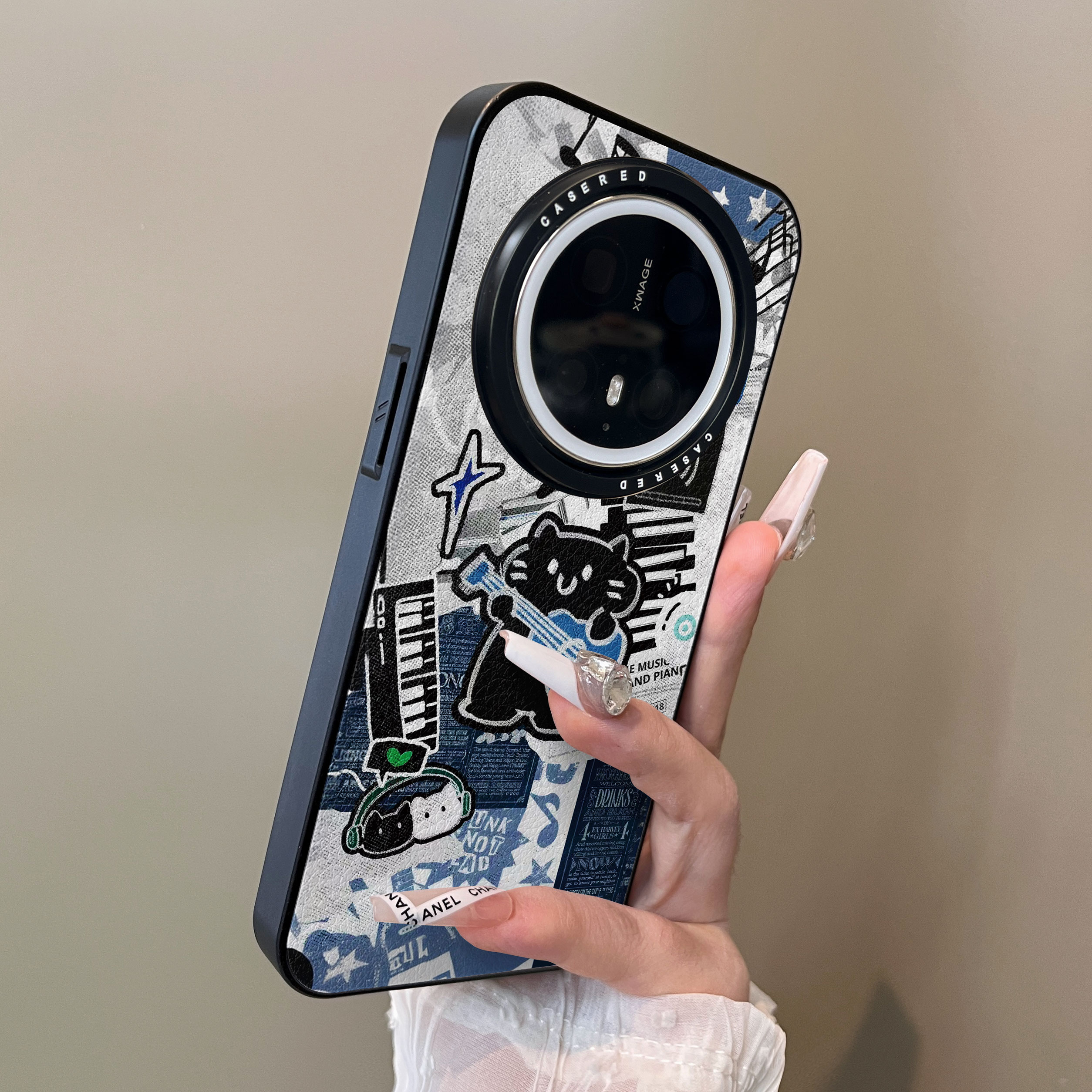 适用于华为mate70proplus手机壳吉他黑猫刀锋60pro十小羊皮支架40简约新款50e套防摔男女生mate60pro+