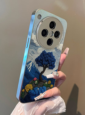 适用于oppofindx9pro手机壳电镀小羊皮雪山蓝玫瑰x8Splus+全包防摔X5套6pro男女x7Ultra至尊新款FINDx8