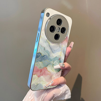 适用于oppofindx9pro手机壳电镀小羊皮彩色山峦x8Splus+全包防摔X5套6pro男女x7Ultra至尊新款FINDx8