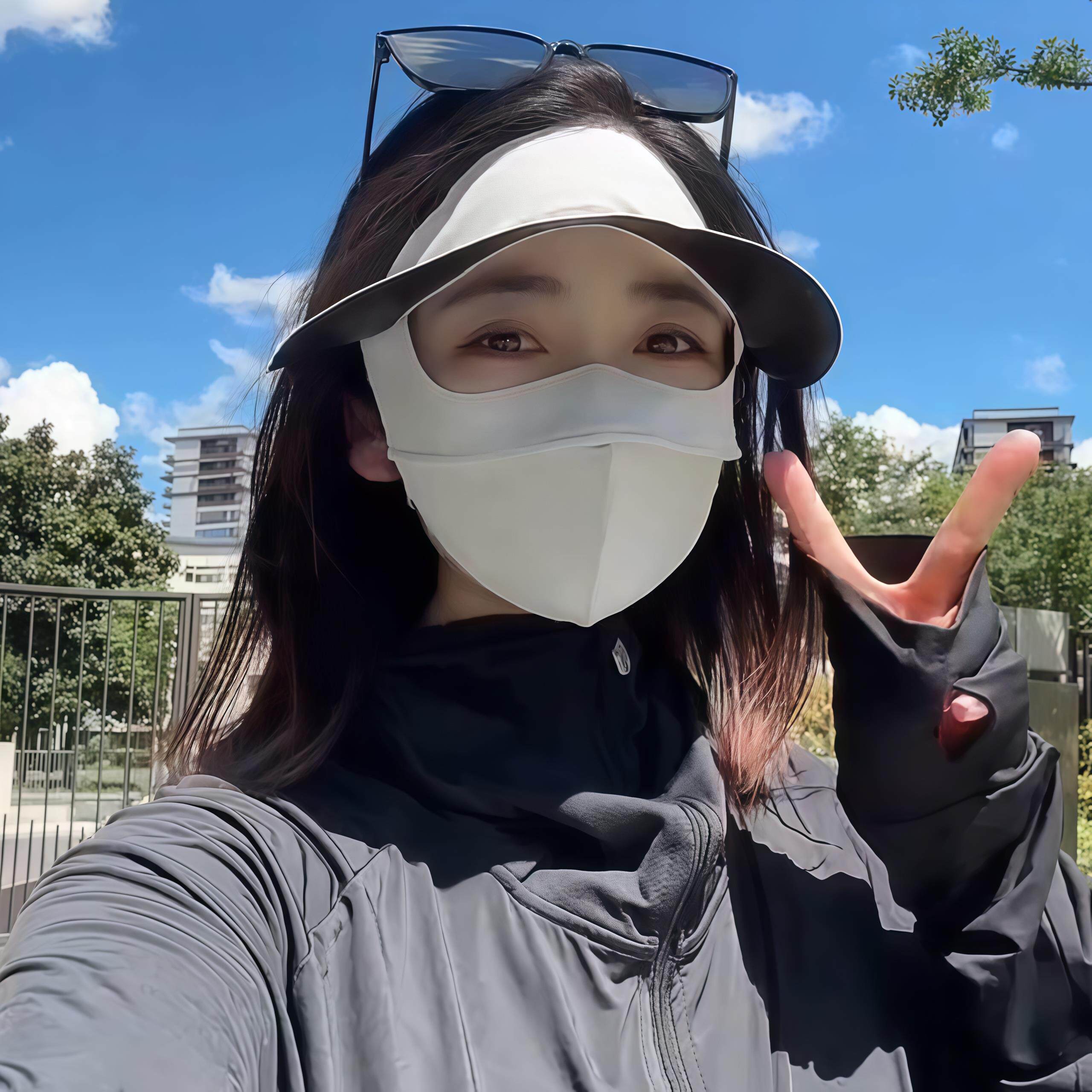 防晒口罩女防紫外线PUF50+眼部防护基尼黑胶帽檐透气不闷遮阳面罩