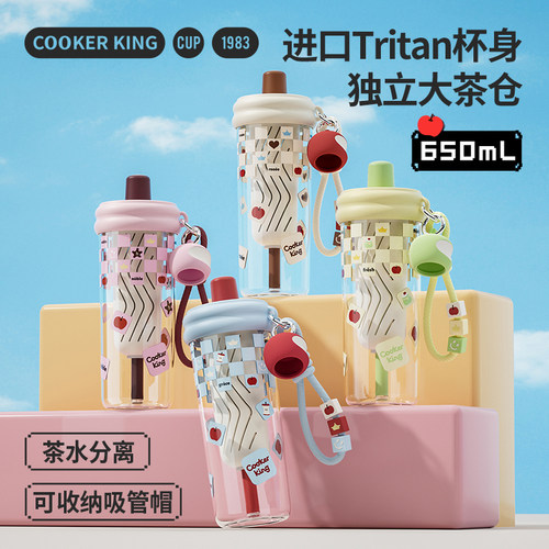 炊大皇Tritan材质涂鸦公仔吸管杯