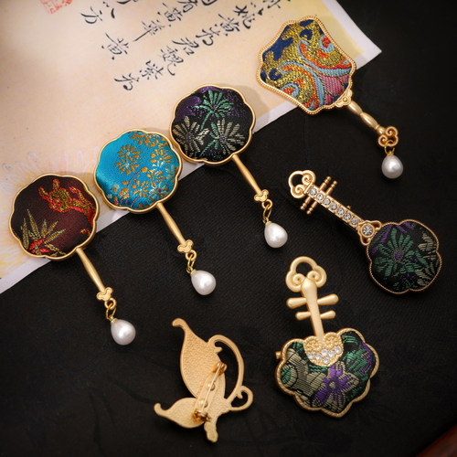 元旦新年非遗宋锦古琴胸针手工diy装饰全套材料包新中式暖场团建