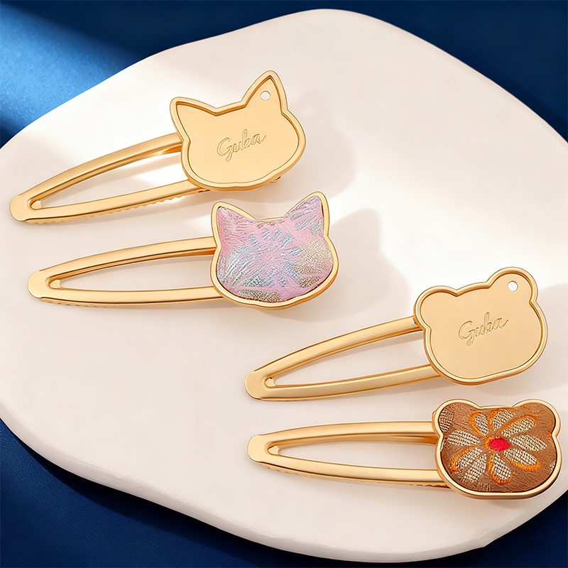 新中式宋锦DIY卡通小熊蝴蝶发夹手工饰品配件非遗手工发卡发饰