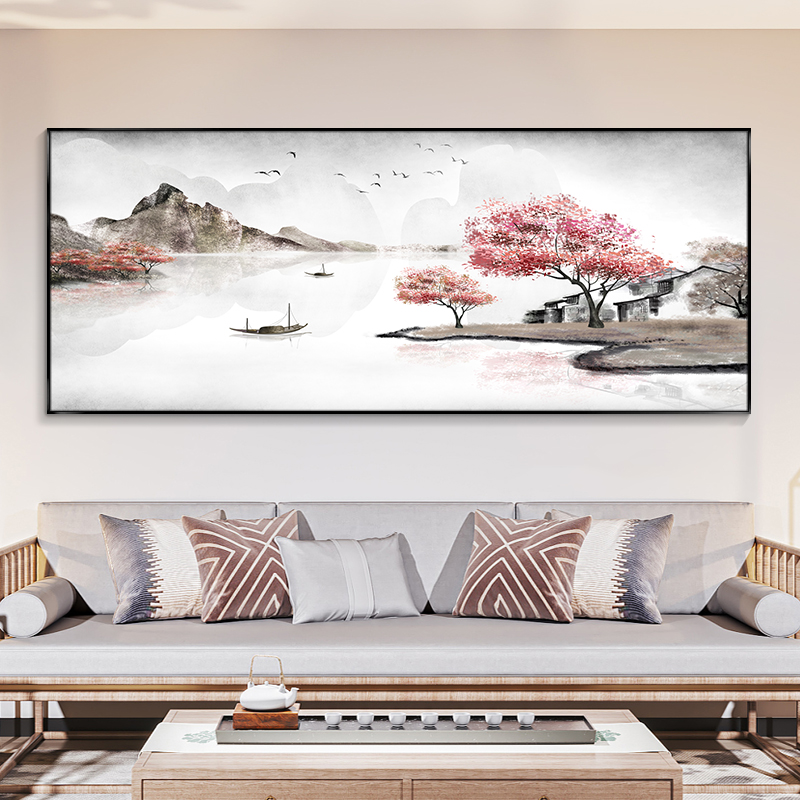 国画画水墨山水画画客厅挂画画新中式沙发背景墙装饰画画新款茶室