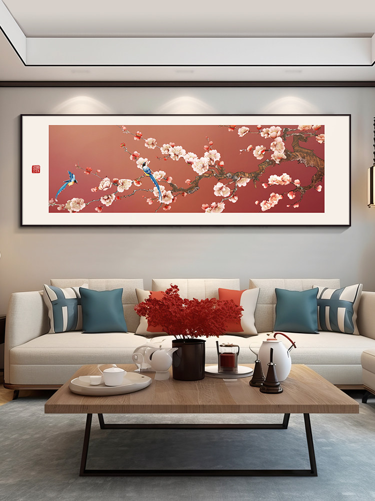 喜上枝头客厅挂画茶室餐厅壁画沙发背景墙装饰画饭店雅间花鸟国画