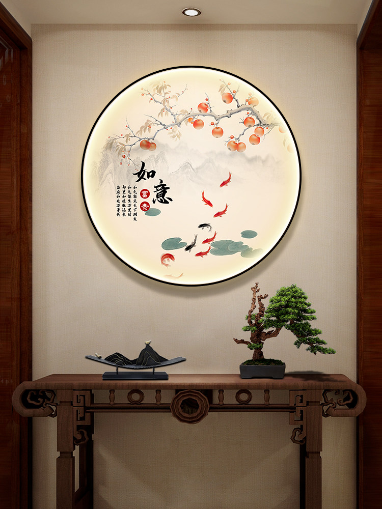 柿子圆挂画、夜光灯画、新中餐馆入口装饰画、家居画、平和喜悦书