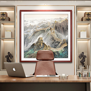 万里长城靠山图办公室装饰画正方形山水国画客厅背景墙迎客松挂画