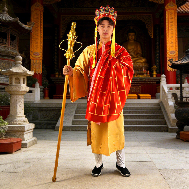 成人唐僧服装西游记角色扮演师傅唐玄奘袈裟禅杖佛珠帽子全套装备