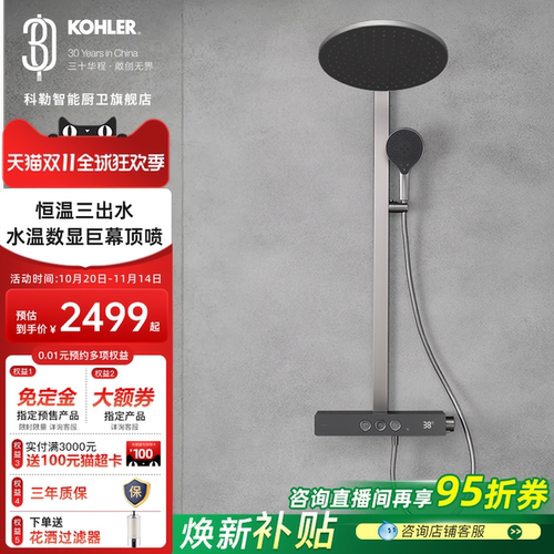 科勒恒温花洒套装数显挂墙淋浴柱