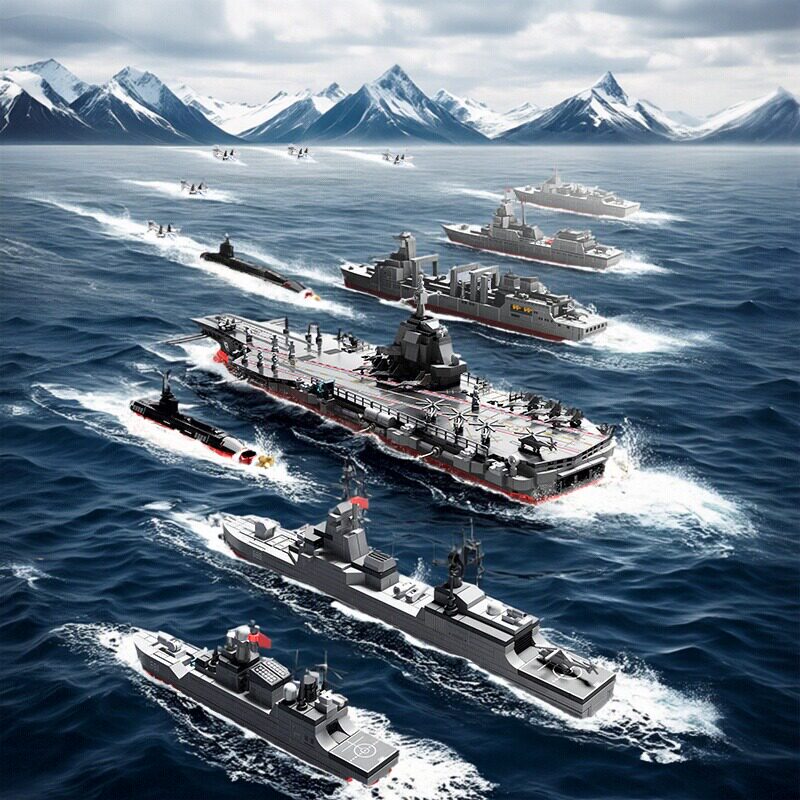 福建舰航母战斗群驱逐舰补给舰核潜艇乐积高木益智拼装男玩具礼物