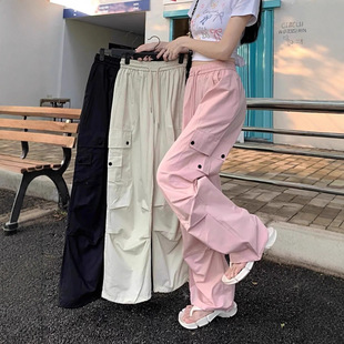 2025新款美式工装裤女小个子夏季薄款宽松休闲酷飒风多巴胺伞兵裤