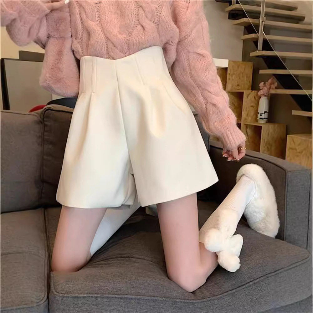 大码早秋胖妹妹高腰显瘦外穿休闲裤女2024新款A字阔腿裤毛呢短裤