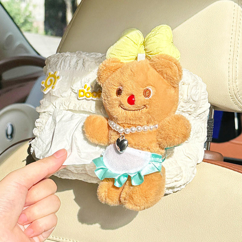 可爱黄油小熊车载纸巾盒网红汽车挂式扶手箱抽纸盒垃圾桶装饰用品