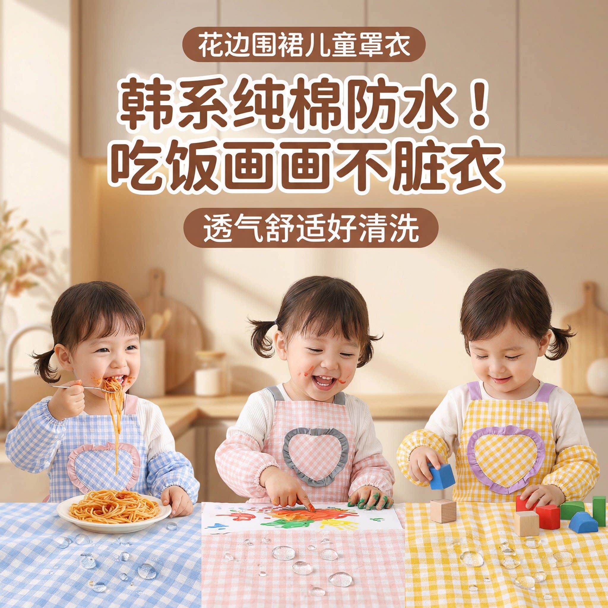 罩衣儿童3岁以上幼儿园夏薄款防水防脏婴儿辅食吃饭围兜大童围裙
