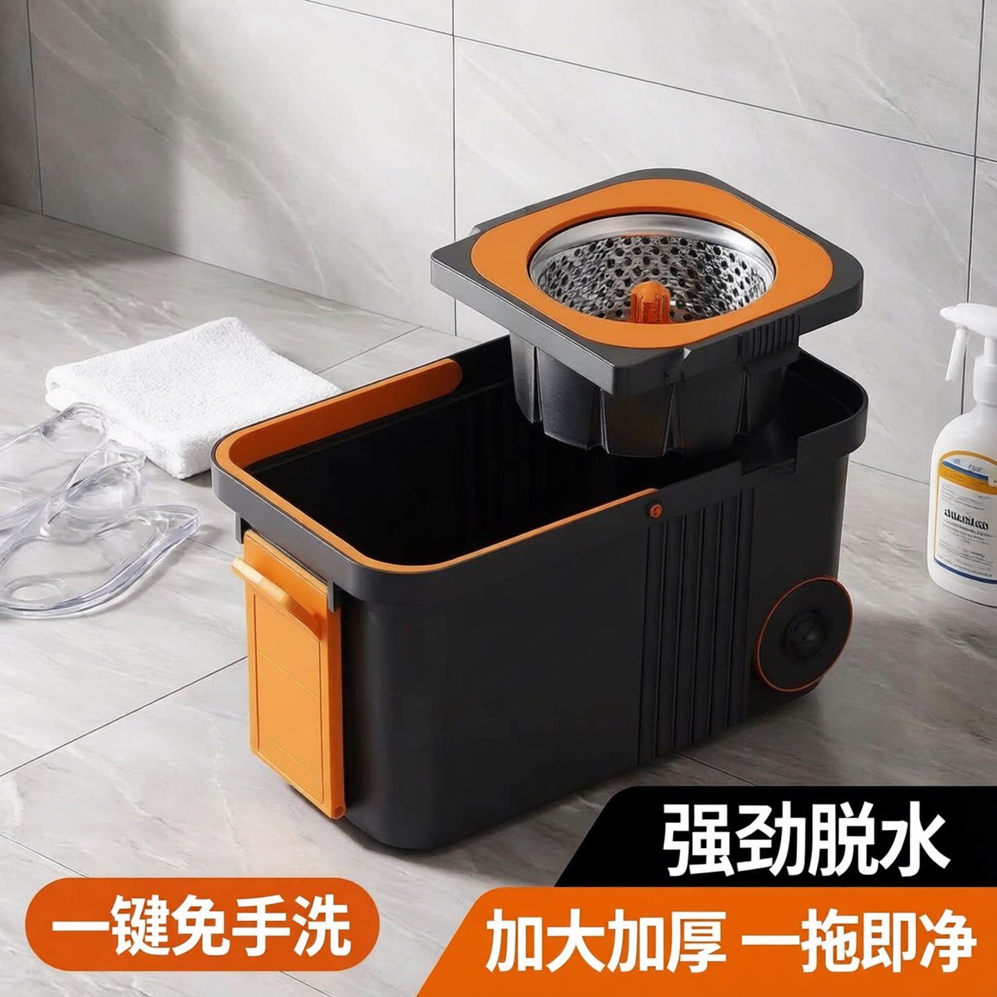 加大加厚款家用旋转拖把家用自动拖把桶懒人免手洗一拖净拖地墩布