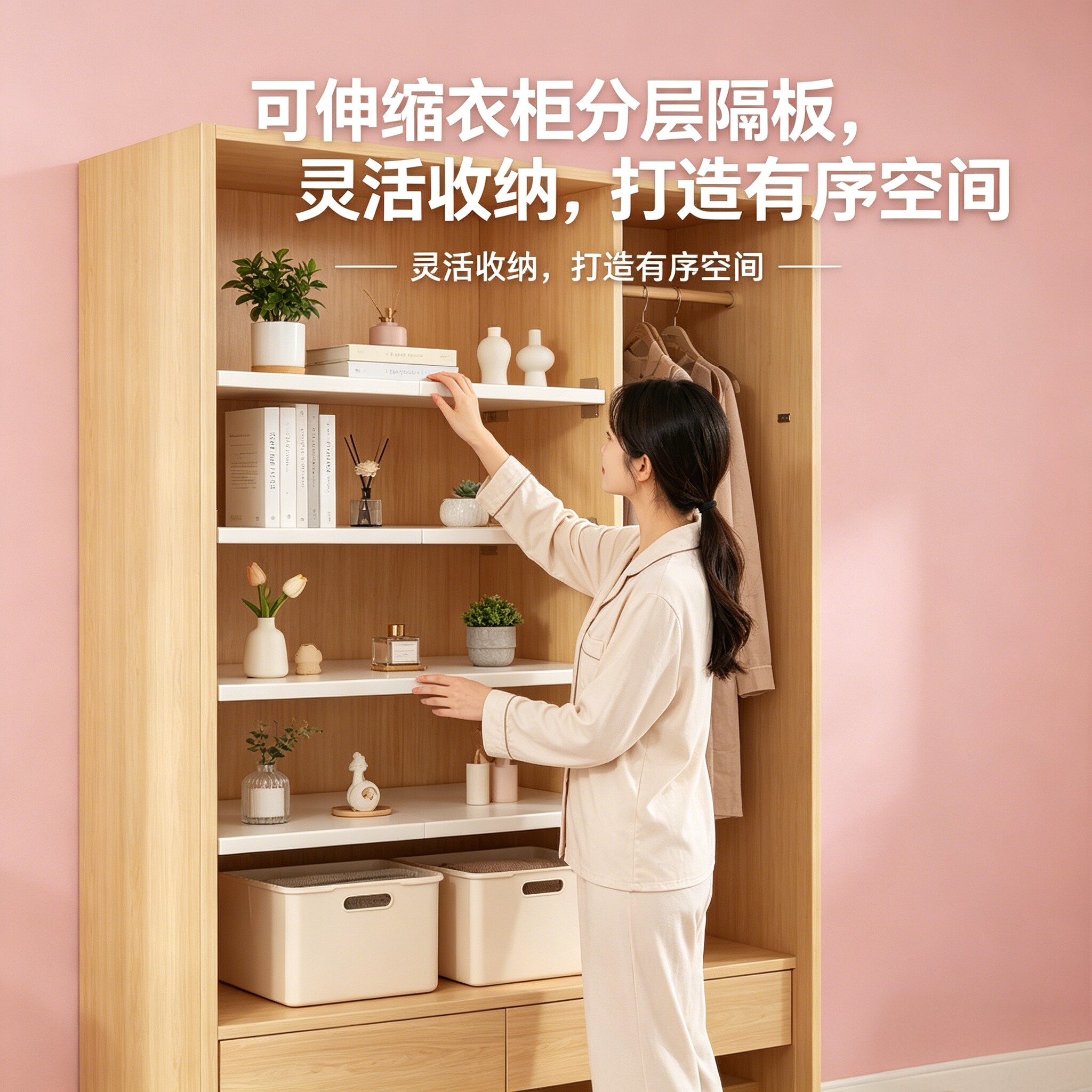 衣柜分层隔板柜子分层架隔断隔层整体橱柜内可伸缩置物架碳钢收纳