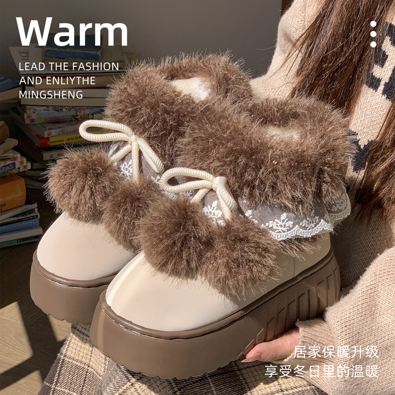 2025新款包跟棉拖鞋女士冬季保暖棉鞋室内居家毛绒高帮外穿雪地靴