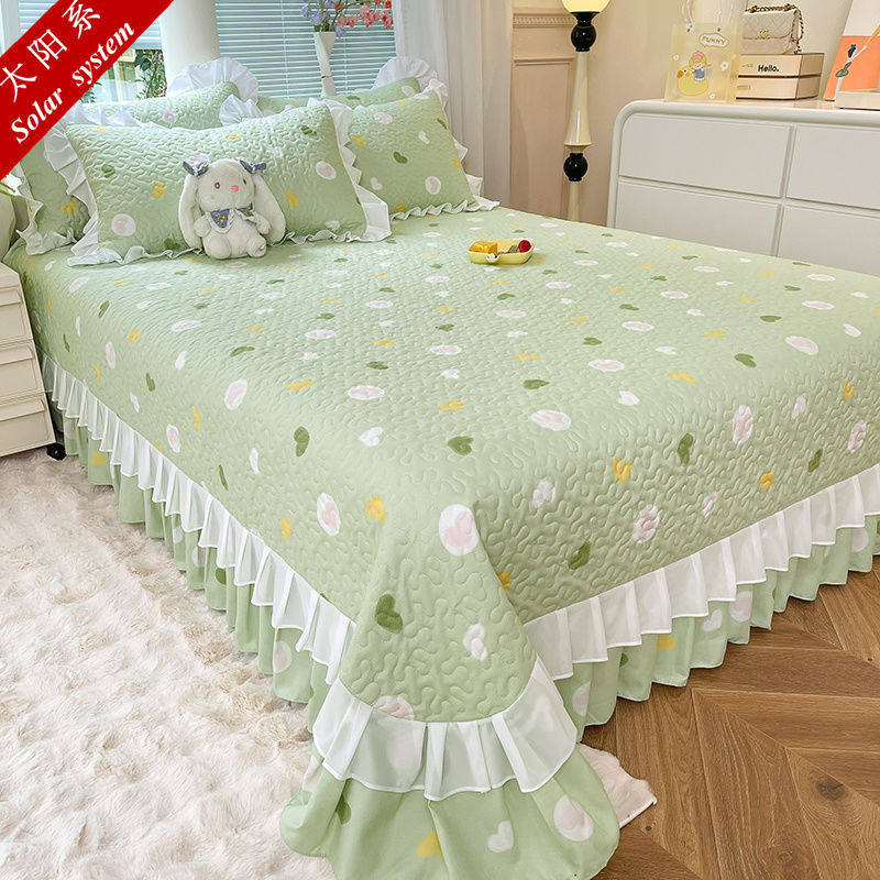 四季夹棉床盖韩版公主风床罩新款双面保护套加厚高档床单双层花边