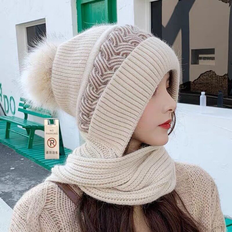 针织毛线帽网红新款围巾子冬天女可爱时尚百搭韩版冬季代发