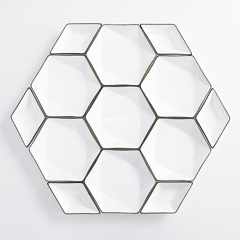 组合餐具盘子六角家庭成套过年团圆新年的方桌拼盘套装拼盘年夜饭