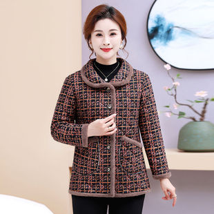 时尚 新款 加绒加棉保暖冬季 妈妈格子棉衣套装 女 中老年洋气棉服套装